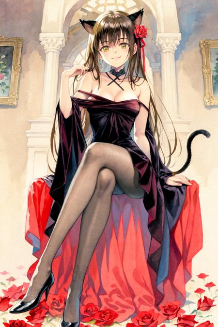 17780-2044610349-masterpiece, best quality, _lora_style19_1_,watercolor (medium), 1girl, animal ears, solo, long hair, cat ears, dress, pantyhose.png